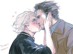 Rule 34 | 2boys, age difference, facial hair, kiss, male focus, marvel, multiple boys, quicksilver, tagme, white hair, wolverine, x-men, yaoi