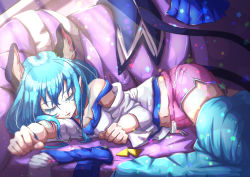 Rule 34 | 1girl, animal ear fluff, animal ears, blue hair, cat ears, cat tail, closed eyes, hair between eyes, highres, indoors, lens flare, long hair, long sleeves, lying, midriff, navel, off shoulder, on side, parted lips, pink shorts, precure, precure cure moonlight, shirt, short shorts, shorts, sketch, sleeping, solo, star twinkle precure, stomach, sunlight, tail, white shirt, yuni (precure)