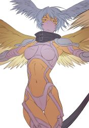 Rule 34 | 1girl, absurdres, armor, breasts, digimon, digimon (creature), harpy, head wings, highres, looking at viewer, mask, medium breasts, monster girl, navel, revealing clothes, scarf, short hair, shutumon, thong, wings
