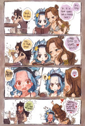 Rule 34 | 1boy, 2girls, cana alberona, english text, fairy tail, gajeel redfox, highres, levy mcgarden, multiple girls, pantherlily, rusky, speech bubble