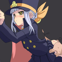 Rule 34 | 00s, 1girl, ass, blush, clothed sex, flat chest, fumika, hat, lowres, sex, shigofumi, silver hair, tagme, yellow eyes