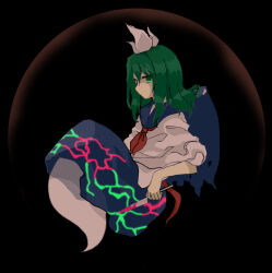 Rule 34 | 1girl, blood, bloody knife, blue sailor collar, blue skirt, commentary request, ghost tail, green eyes, green hair, highres, holding, holding knife, kaigen 1025, knife, medium hair, mima (touhou), neckerchief, red neckerchief, sailor collar, sailor shirt, shirt, short sleeves, skirt, solo, touhou, touhou (pc-98), white headwear, white shirt