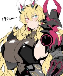 Rule 34 | 1girl, black gloves, blonde hair, blush, breasts, chain, barghest (fate), barghest (second ascension) (fate), fate/grand order, fate (series), gloves, hannpen5500, heterochromia, large breasts, long hair, looking away, playing with own hair, white background