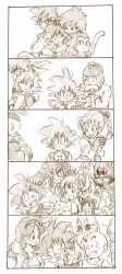 Rule 34 | 4girls, 6+boys, :d, ;d, annoyed, baby, bardock, black eyes, black hair, brothers, bulma, chi-chi (dragon ball), closed eyes, couple, crossed arms, dougi, dragon ball, dragon ball (object), eating, family, father and son, fist bump, gine, gloves, grandfather and grandson, grandpa gohan, gyuu mao, hair ribbon, halo, hand on another&#039;s head, helmet, kuririn, looking at another, looking back, lunch (dragon ball), lunch (good) (dragon ball), monochrome, mother and son, multiple boys, multiple girls, muten roushi, ruyi jingu bang, one eye closed, oolong, open mouth, puar, raditz, ribbon, short hair, siblings, simple background, smile, son goku, spiked hair, sweatdrop, tail, tkgsize, white background, wristband, yamcha