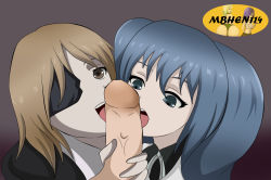 Rule 34 | 2girls, blue eyes, blue hair, brown eyes, brown hair, clothed sex, cooperative fellatio, fellatio, fueguchi hinami, highres, large penis, licking, licking penis, looking at viewer, mask, mbhen114, multicolored background, multiple girls, one eye covered, oral, penis, short hair, teamwork, tokyo ghoul, tokyo ghoul:re, tongue, tongue out, twintails, uncensored, veins, veiny penis, yonebayashi saiko