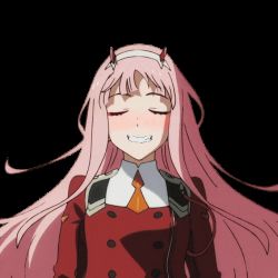 Rule 34 | 1girl, animated, blush, closed eyes, darling in the franxx, eyeshadow, happy, horns, jumping, pink hair, red eyeshadow, smile, zero two (darling in the franxx)