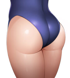 Rule 34 | 1girl, ass, ass focus, blue one-piece swimsuit, close-up, female focus, from behind, honda naoki, huge ass, legs together, lv1 maou to one room yuusha, one-piece swimsuit, school swimsuit, shiny swimsuit, simple background, skin tight, skindentation, solo, standing, swimsuit, thighs, white background, zenia (lv1 maou to one room yuusha)