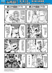 Rule 34 | 2boys, 2girls, 4koma, anger vein, chinese text, comic, cosplay, crying, gender request, genderswap, hairband, highres, hong hai-er, horns, journey to the west, monochrome, multiple 4koma, multiple boys, multiple girls, otosama, topless male, simple background, sun wukong, sun wukong (cosplay), tang sanzang, translation request, trembling, yulong (journey to the west), zhu bajie