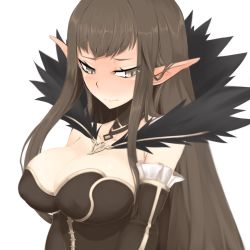 Rule 34 | 1girl, black hair, blush, breasts, dh ead, ear blush, fate/apocrypha, fate (series), female focus, highres, large breasts, long hair, nose blush, pointy ears, semiramis (fate), solo, tears