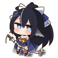 Rule 34 | + +, 1girl, azur lane, black hair, blue eyes, blue kimono, blue skirt, blue sleeves, blush, bow, breasts, choker, cleavage, closed mouth, commentary request, crescent moon, detached sleeves, full body, hair between eyes, hair bow, hana kazari, high ponytail, japanese clothes, katana, kimono, long hair, long sleeves, looking at viewer, moon, obi, pleated skirt, ponytail, red footwear, sash, sheath, sheathed, skirt, sleeves past fingers, sleeves past wrists, solo, standing, strapless, sword, thighhighs, very long hair, weapon, white background, white bow, white thighhighs, wide sleeves, yellow bow, yoizuki (azur lane)