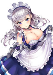 Rule 34 | 1girl, absurdres, apron, azur lane, bad id, bad pixiv id, belfast (azur lane), blue eyes, blush, braid, breasts, cannon, chain, cleavage, clothes lift, collar, collarbone, corset, dress, dress lift, floating hair, french braid, frilled sleeves, frills, gauntlets, gloves, gui ss, head tilt, highres, large breasts, lifting own clothes, long hair, looking at viewer, maid, maid headdress, revision, rigging, sidelocks, silver hair, simple background, skindentation, smile, solo, white background, white gloves