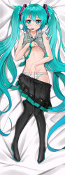 Rule 34 | 1girl, absurdly long hair, absurdres, aqua eyes, aqua hair, blush, boots, clothes lift, clothes pull, full body, hair between eyes, hatsune miku, headset, highres, long hair, necktie, panties, pleated skirt, shirt lift, skirt, skirt pull, smile, solo, striped clothes, striped panties, thigh boots, thighhighs, twintails, underwear, very long hair, vocaloid