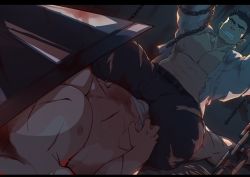 Rule 34 | 2boys, abs, absurdres, bara, bare pectorals, blood, blouse, bulge, bulge to ass, character request, feet out of frame, grey pants, helmet, highres, imminent anal, imminent penetration, imminent rape, impossible clothes, large pectorals, lying, male focus, male underwear, masayoshi togashi (alu379), mature male, multiple boys, muscular, muscular male, navel, nipples, on back, open clothes, open shirt, paid reward available, pants, pectorals, pyramid head, shirt, short hair, sideburns, silent hill, silent hill (series), spread legs, stomach, sweat, thick thighs, thighs, torn clothes, torn pants, underwear, underwear only, white male underwear, yaoi