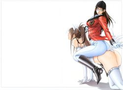 Rule 34 | 2girls, all fours, animal ears, arched back, ass, bdsm, black hair, blush, bondage, boots, bound, breasts, brown hair, closed eyes, collar, corset, elbow gloves, fake animal ears, g-taste, glasses, gloves, hat, high heels, highres, horse, horse girl, human chair, human furniture, jockey, kannazuki mai, large breasts, leash, leg belt, lipstick, looking back, makeup, multiple girls, open mouth, panties, pants, pet play, pony play, rabbit ears, riding, shihoudou yuki, shoe soles, sitting, sitting on person, spanked, spanking, thighhighs, underwear, wallpaper, white gloves, white panties, white thighhighs, yagami hiroki, yuri
