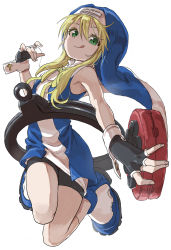 Rule 34 | 1boy, absurdres, arc system works, bike shorts, black gloves, blonde hair, blue footwear, bridget (guilty gear), cross, fingerless gloves, full body, gloves, green eyes, guilty gear, guilty gear xx, habit, hair between eyes, highres, licking lips, long hair, male focus, nun, shoes, simple background, sleeveless, solo, tongue, tongue out, trap, white background, wrist cuffs, yamamoto souichirou, yo-yo