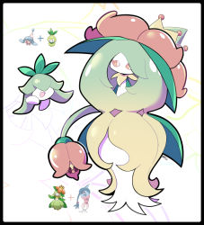 Rule 34 | artsy-rc, black border, border, commentary, creatures (company), english commentary, fusion, game freak, gen 5 pokemon, gen 8 pokemon, hatenna, hatterene, highres, lilligant, looking at viewer, nintendo, petilil, pokemon, pokemon (creature), signature