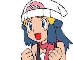 Rule 34 | :d, animated, animated gif, artist request, blue hair, bukkake, creatures (company), cum, dawn (pokemon), facial, game freak, happy, lowres, nintendo, open mouth, pokemon, scarf, smile, source request