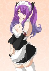 Rule 34 | 1girl, breasts, cleavage, colorized, eden&#039;s zero, closed eyes, hair over one eye, highres, holy (eden&#039;s zero), large breasts, long hair, maid headdress, mashima hiro, purple hair, smile, trenganfinn29, twintails
