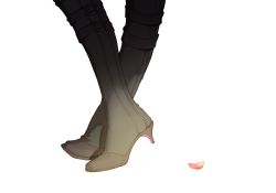 Rule 34 | 1boy, black footwear, black pantyhose, boots, contrapposto, feet only, from side, high heel boots, high heels, kashuu kiyomitsu, male focus, out of frame, pantyhose, petals, ruint, simple background, solo, standing, tiptoes, touken ranbu, white background