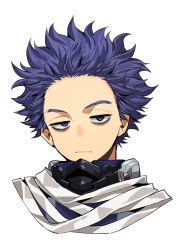 Rule 34 | 1boy, bags under eyes, boku no hero academia, closed mouth, cropped shoulders, highres, looking at viewer, male focus, purple eyes, purple hair, shinsou hitoshi, short hair, solo, spiked hair, superhero costume, yadayada