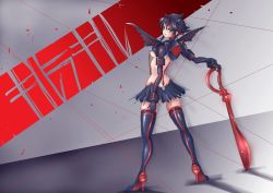 Rule 34 | 10s, 1girl, absurdres, black hair, blue eyes, boots, breasts, dddosao, gloves, high heel boots, high heels, highres, kamui (kill la kill), kill la kill, matoi ryuuko, short hair, skirt, thigh boots, thighhighs, weapon