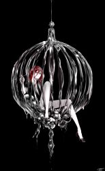 Rule 34 | 1other, androgynous, bad id, bad twitter id, black background, cage, gem uniform (houseki no kuni), hair between eyes, highres, houseki no kuni, in cage, looking at viewer, mercury (element), necktie, red eyes, red hair, cinnabar (houseki no kuni), short hair, solo