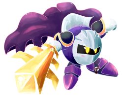Rule 34 | armor, blush, cape, fairyjonke, full body, galaxia (sword), kirby (series), male focus, mask, meta knight, nintendo, no humans, solo, sword, transparent background, weapon, yellow eyes