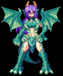 Rule 34 | dragon (monster girl encyclopedia), dragon girl, loincloth, lowres, monster girl, monster girl encyclopedia, pixel art, purple hair, tail, wings