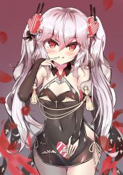 Rule 34 | 1girl, azur lane, bare shoulders, black dress, blush, bow, breasts, china dress, chinese clothes, commentary request, detached sleeves, dress, fang, hagi0767, hair between eyes, hair bow, hair ornament, heart, heart hair ornament, highres, long hair, looking at viewer, medium breasts, red eyes, silver hair, small breasts, smile, solo, twintails, valentine, vampire (azur lane), vampire (the breath of spring) (azur lane), very long hair