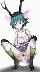 Rule 34 | 10s, 1girl, antlers, bad id, bad pixiv id, barefoot, bored, c (control), censored, cum, cum in pussy, detached sleeves, expressionless, feet, head wings, highres, horns, monster girl, no panties, pale skin, penis, pointy ears, pussy, q (control), sex, short hair, solo, tarou99gou, vaginal, wings