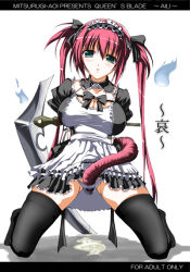 Rule 34 | 00s, 1girl, airi (queen&#039;s blade), airi (queen's blade), airi (the infernal temptress), breasts, cum, green eyes, large breasts, maid, noto kurumi, panties, queen&#039;s blade, red hair, scythe, solo, tentacles, tentacles under clothes, thighhighs, underwear