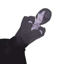 Rule 34 | 1boy, :d, absurdres, black gloves, black hair, black jacket, collared shirt, furuta nimura, gloves, grey background, hands on own shoulders, highres, jacket, male focus, mole, mole under eye, open mouth, shirt, simple background, smile, solo, teeth, tokyo ghoul, tokyo ghoul:re, upper teeth only, yourfreakyneighbourh