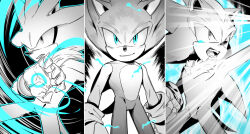 Rule 34 | 3boys, animal ears, animal nose, arm up, blue eyes, body fur, bracelet, clenched hand, closed mouth, commentary, electricity, english commentary, fang, fangs, furry, furry male, gloves, hand up, hedgehog, hedgehog ears, hedgehog tail, highres, jewelry, looking at viewer, magic, male focus, multiple boys, open mouth, partially colored, roger 525, shadow the hedgehog, silver the hedgehog, smile, sonic (series), sonic the hedgehog, standing, super sonic, tail, teeth, tongue, two-tone fur