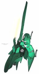 Rule 34 | arm blade, character name, dendrobium schema, flying, fusion, gundam, gundam 0083, highres, looking up, mecha, mobile armor, neue ziel, no humans, peter (peter6409), robot, science fiction, sideways, solo, weapon, white background
