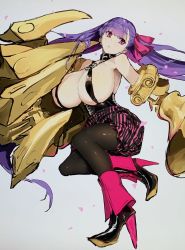 Rule 34 | 1girl, breasts, fate (series), high heels, huge breasts, long hair, looking back, mechanical arms, open hand, pantyhose, passionlip (fate), purple hair, red eyes, sa/tsu/ki, solo, tights day, twintails, very long hair