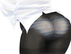 Rule 34 | 1girl, ass, ass focus, back-seamed legwear, black pantyhose, blue panties, close-up, crotch seam, dress shirt, from behind, leaning forward, nananana nanana, original, panties, panties under pantyhose, pantyhose, revision, seamed legwear, see-through, shirt, simple background, solo, standing, striped clothes, striped panties, thighband pantyhose, underwear, white background