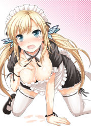 Rule 34 | 10s, 1girl, all fours, alternate costume, alternate hairstyle, apron, areola slip, arm support, blonde hair, blue eyes, blush, boku wa tomodachi ga sukunai, bracelet, breast hold, breasts, bug, butterfly, butterfly hair ornament, cum, cum on body, cum on breasts, cum on upper body, detached collar, downblouse, enmaided, gradient background, hair ornament, hairclip, insect, jewelry, kashiwazaki sena, large breasts, maid, maid apron, maid headdress, mary janes, nose blush, open mouth, ribbon, shoes, solo, tears, thighhighs, tomokichi, twintails, white thighhighs, wrist ribbon, zettai ryouiki