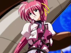 Rule 34 | 00s, 1girl, bdsm, blue eyes, bondage, bound, breasts, laevatein (nanoha), large breasts, long hair, lyrical nanoha, mahou shoujo lyrical nanoha, mahou shoujo lyrical nanoha a&#039;s, mahou shoujo lyrical nanoha strikers, pink hair, ponytail, screencap, signum, solo, sword, weapon, whip sword