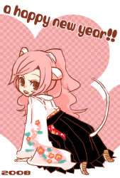 Rule 34 | 00s, 2008, animal ears, japanese clothes, kaprice, kimono, long hair, mouse ears, mouse tail, new year, pink hair, ponytail, solo, tail