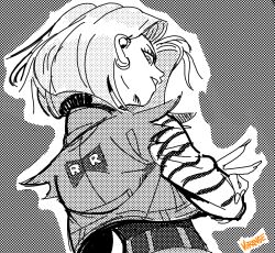 Rule 34 | android, android 18, back, blonde hair, dragon ball, dragonball z, greyscale, monochrome, non-web source, ribbon, sketch, vorange