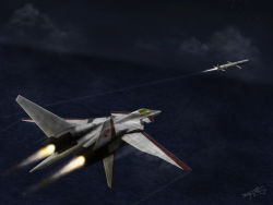 Rule 34 | ace combat, ace combat 2, afterburner, aircraft, airplane, artist name, cloud, contrail, emblem, fighter jet, highres, jet, military, military vehicle, missile, namco, no humans, ocean, phoenix squadron, scarface 1, signature, star (sky), thompson (solowingfh), vehicle focus, xfa-27