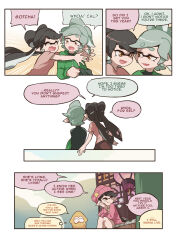 Rule 34 | + +, 2girls, :t, agent 4 (splatoon), beanie, black hair, black shirt, brown eyes, callie (splatoon), closed eyes, comic, commentary, cousins, earrings, emphasis lines, english commentary, english text, fang, gomipomi, green hoodie, grey hair, grey shirt, hand on own face, hat, hat ornament, highres, holding, holding clothes, holding jacket, hood, hood down, hoodie, inkling, jacket, jewelry, long hair, long sleeves, looking at another, looking back, low twintails, marie (splatoon), mole, mole under eye, multiple girls, nintendo, open clothes, open hoodie, open mouth, outside border, pink hat, pointy ears, pout, puff of air, purple hoodie, shirt, short hair, short sleeves, sitting, smile, splatoon (series), splatoon 2, squidbeak splatoon, standing, star (symbol), star hat ornament, surprised, sweatdrop, swept bangs, t-shirt, tentacle hair, track jacket, twintails, unworn jacket, very long hair