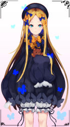 Rule 34 | 1girl, abigail williams (fate), absurdres, black bow, black dress, black hat, blonde hair, bloomers, blue eyes, bow, closed mouth, dress, fate/grand order, fate (series), forehead, hair bow, hat, highres, holding, holding stuffed toy, long hair, long sleeves, looking at viewer, multiple hair bows, orange bow, parted bangs, polka dot, polka dot bow, ribbed dress, sleeves past fingers, sleeves past wrists, solo, stuffed animal, stuffed toy, teddy bear, underwear, wangyq, white background, white bloomers