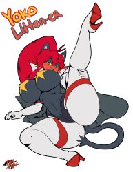 Rule 34 | 1girl, ass, boots, breasts, cape, cosplay, creatures (company), crossover, furry, furry female, game freak, gen 7 pokemon, gloves, high heel boots, high heels, high ponytail, highres, huge breasts, litten, long hair, mature female, nintendo, pasties, pokemon, ponytail, red hair, solo, star pasties, tengen toppa gurren lagann, thecon, thigh boots, thighhighs, white gloves, yoko littner, yoko littner (cosplay)