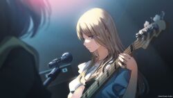Rule 34 | 2girls, bang dream!, bang dream! it&#039;s mygo!!!!!, blue eyes, blurry, brown hair, champi, closed mouth, commentary request, depth of field, film grain, guest art, highres, holding, holding instrument, instrument, jewelry, light particles, long hair, microphone, multiple girls, music, nagasaki soyo, necklace, official art, playing instrument, puffy short sleeves, puffy sleeves, second-party source, short hair, short sleeves, sidelocks, solo focus, takamatsu tomori, upper body
