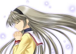 Rule 34 | 00s, clannad, closed eyes, itsuki sayaka, lowres, own hands clasped, own hands together, sakagami tomoyo, solo