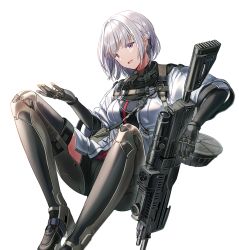 Rule 34 | 1girl, drum magazine, girls&#039; frontline, gloves, gun, invisible chair, light machine gun, machine gun, magazine (weapon), rpk, rpk-16, rpk-16 (girls&#039; frontline), silence girl, silver hair, simple background, sitting, solo, tagme, thighhighs, weapon, white background