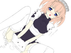 Rule 34 | 1girl, animal, armored core, blush, collar, female focus, flat color, from software, maid, orange hair, partially colored, short hair, solo, white background