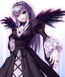 Rule 34 | 00s, asa (swallowtail), hair between eyes, hairband, jewelry, long hair, red eyes, ring, rozen maiden, silver hair, suigintou, wings