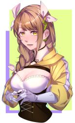 Rule 34 | 1girl, absurdres, black corset, braid, braided ponytail, breasts, corset, cosplay, crown braid, diamond cutout, fire emblem, fire emblem engage, goldmary (fire emblem), highres, large breasts, looking at viewer, nintendo, open mouth, parisnocurryha1